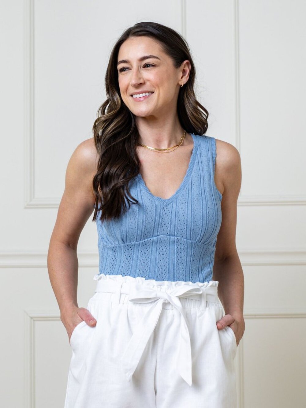 Hope & Henry Empire Sweater Tank - Cornflower Blue Pointelle